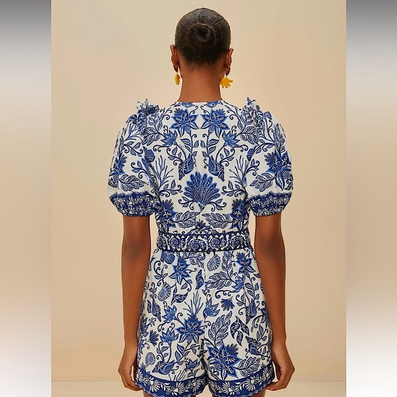 New! FARM Rio Blue Garden Romper size M